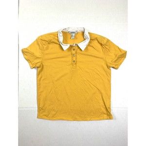 Forever 21 Polo T-Shirt Womens S Yellow Stretch Rayon Blnd Short Sleeve Lace